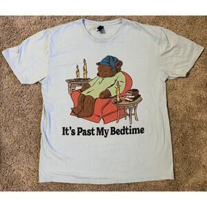 Gildan Light Blue Bear Graphic Men's T-Shirt XL Cotton Crew Neck Short Sleeve